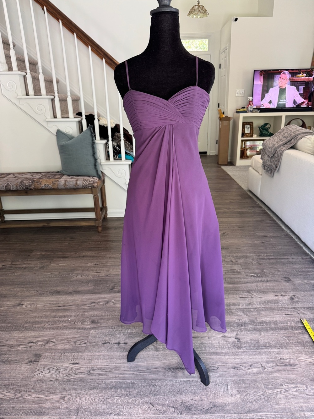 David's Bridal Purple Spaghetti-Strap Midi Dress